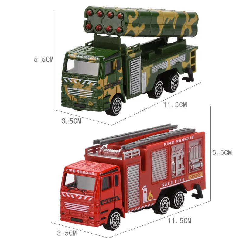 Kids Simulation Alloy Car Model Set Excavator Engineering Fire Engine Military Missile Truck Alloy Model Toy Toys for Children