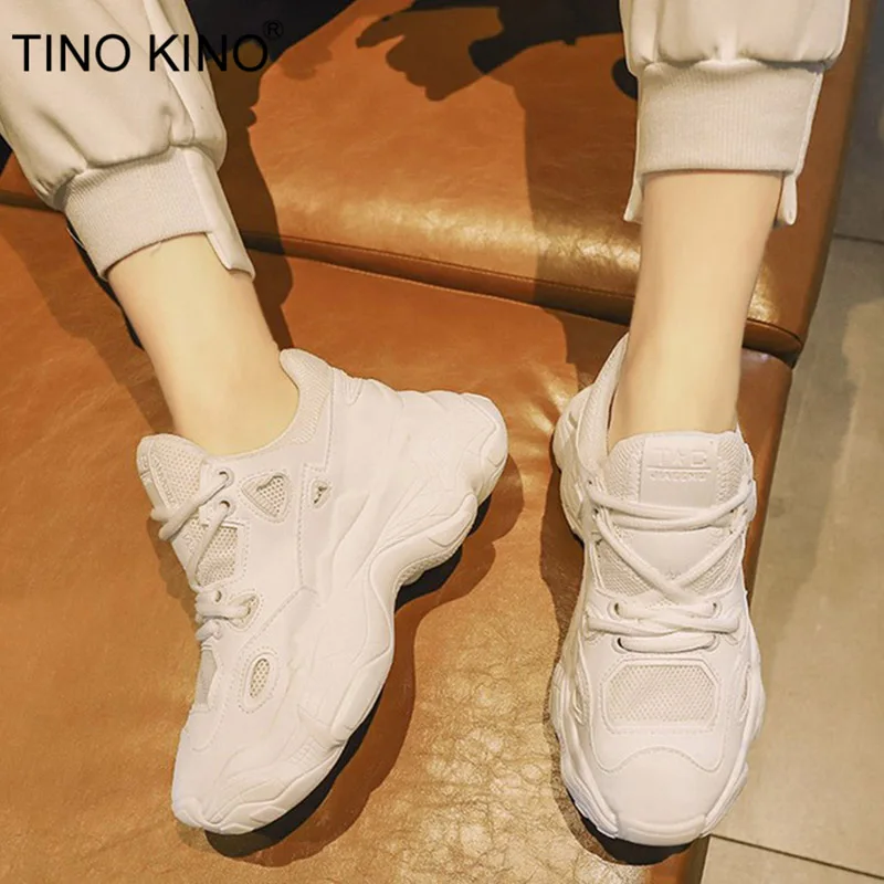 

TINO KINO New Women Mesh Casual Autumn Sneakers Lace Up Vulcanized Shoes Breathable Flat Platform Female Fashion Ladies Shoes