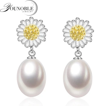 

YouNoble 2017 vfashion charming 8-9MM White Pink Pearl Earrings AAA Grade,925 sterling silver flower earrings jewelry for women