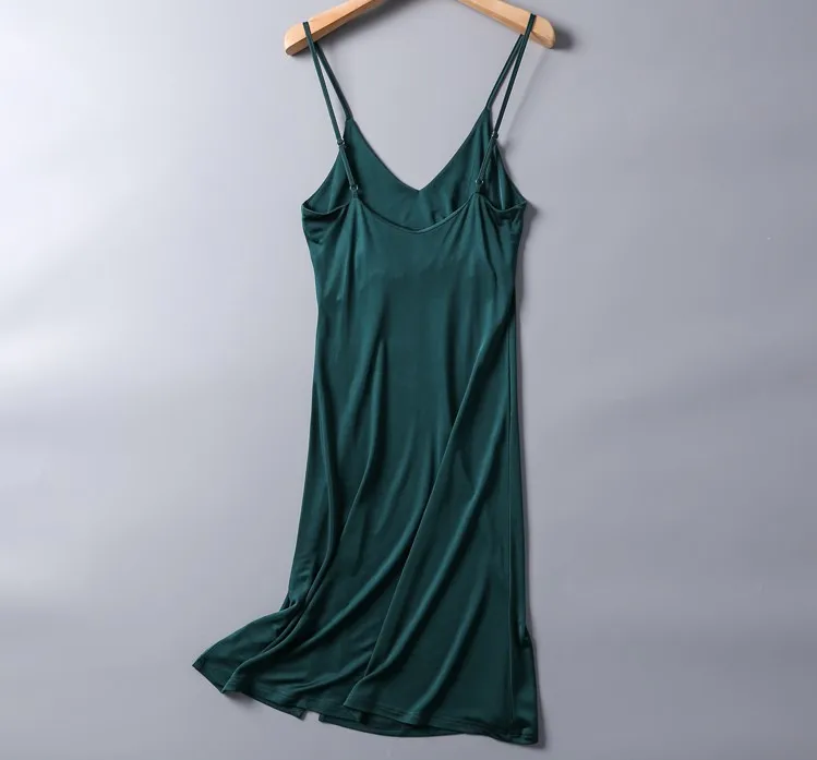 Sleepwear Women Natural Mulberry Silk Knitted Full Slip Chemise Sexy Side Slit Nightdress Nightgown women sleep nightgown