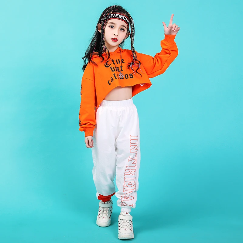 Jazz Dance Costumes Hip Hop Kids Long Sleeve Hooded Top Pants Girls Hiphop Clothes Street Dance Stage Show Wear (14)