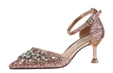 A rose gold 6cm heel Женские босоножки; модные золотистые туфли принцессы на высоком каблуке 10 см, 6 см, с пряжкой и ремешком; роскошный дизайн - Цвет: A rose gold 6cm heel