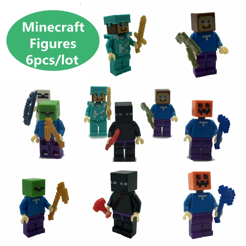 

6pcs/set Minecraftes Action Figures Zombie Steve Weapon Building Blocks My World Compatible LegoINS Minecrafted toys for kids