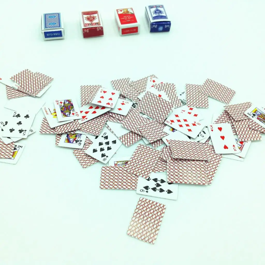 4 комплекта 1:12 Масштаб Кукольный дом Миниатюрный Игры покер, бумажные игральные карты Миниатюрный Кукольный домик аксессуары игрушка для