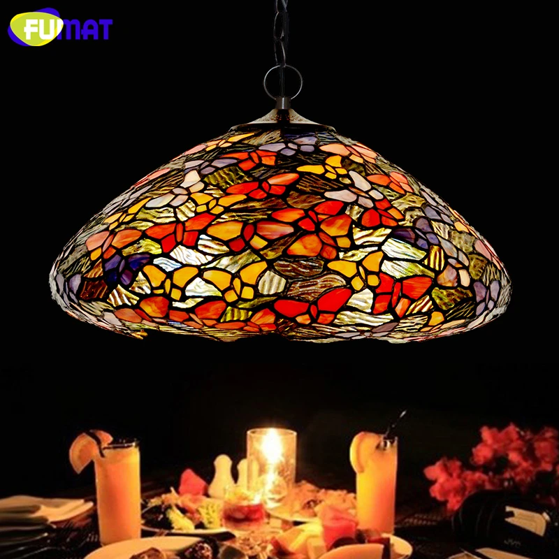 FUMAT Stained Glass Pendant Lamp Art Butterfly Shade Lamps Living Room Bed Multi Color Indoor LED Lights | Лампы и освещение