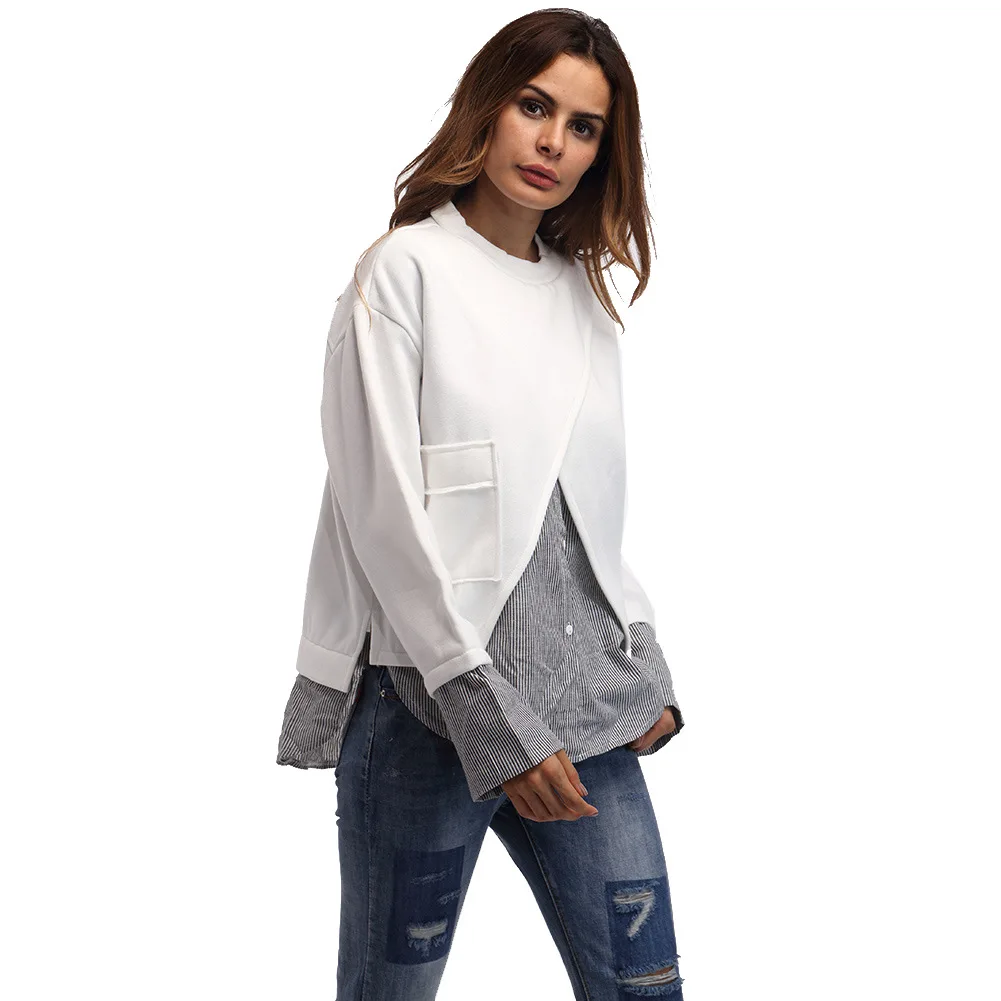 Women's White stitching t-shirt and pullovers Round neck long sleeve dress female good quality fashion Fake two piece shirt