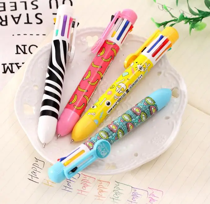 

1PCS Kawaii Cartoon Ballpoint Pen Multi Color 8 in 1 Ball Pen Korean Stationary Marking Pens Office School Supplies For Painting