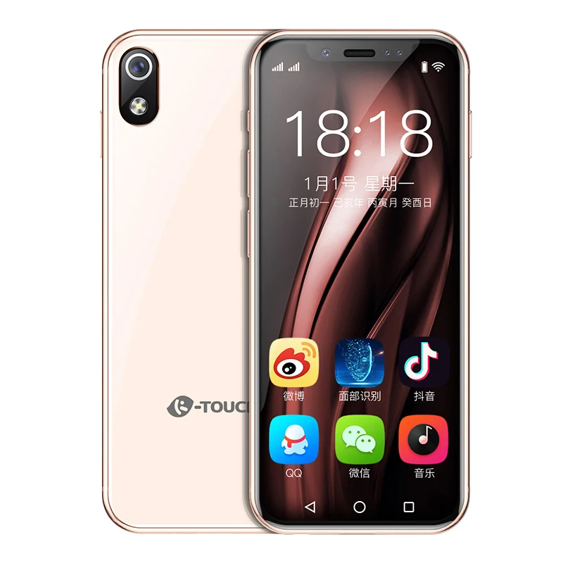 Мини 4G мобильный телефон K-TOUCH I9 телефон с металлической рамкой 16G 32GB 64GB rom Android 8,1 3,5 дюймов Face ID WiFi gps маленький смартфон - Цвет: Pink Gold