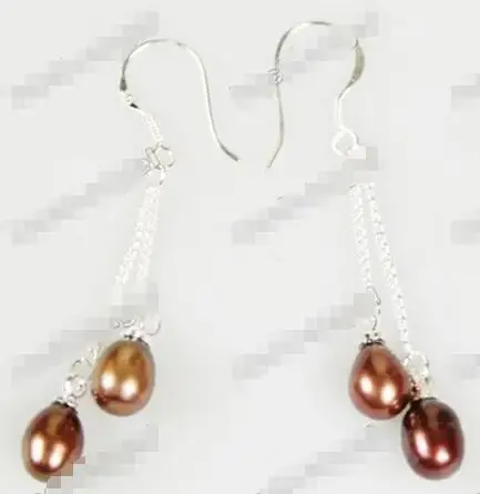 

Hot sell Noble- Wholesale price 16new ^^^^Pair Sleek Bright Brown Pearl Silver Dangle Earring