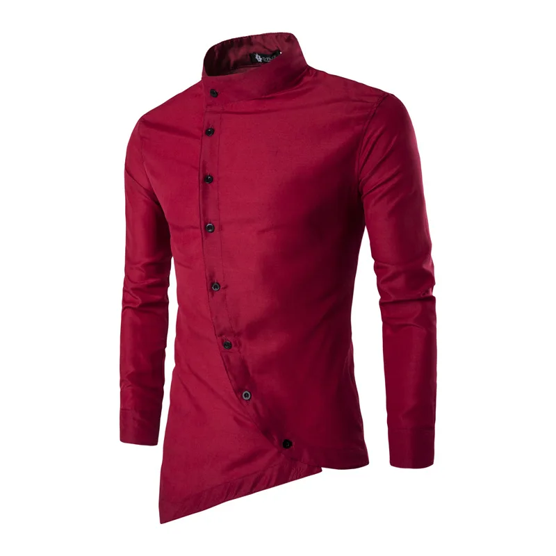 

2018 New Fashion Men Shirt Personality Oblique Button Irregular Men Casual Dress Shirt Long Sleeve Slim Fit Brand Male Shirts