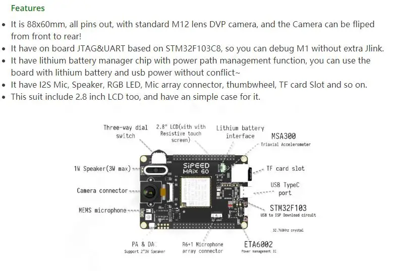 1 шт. x Sipeed MAix GO костюм для RISC-V AI+ IoT на плате JTAG и UART на основе STM32F103C8