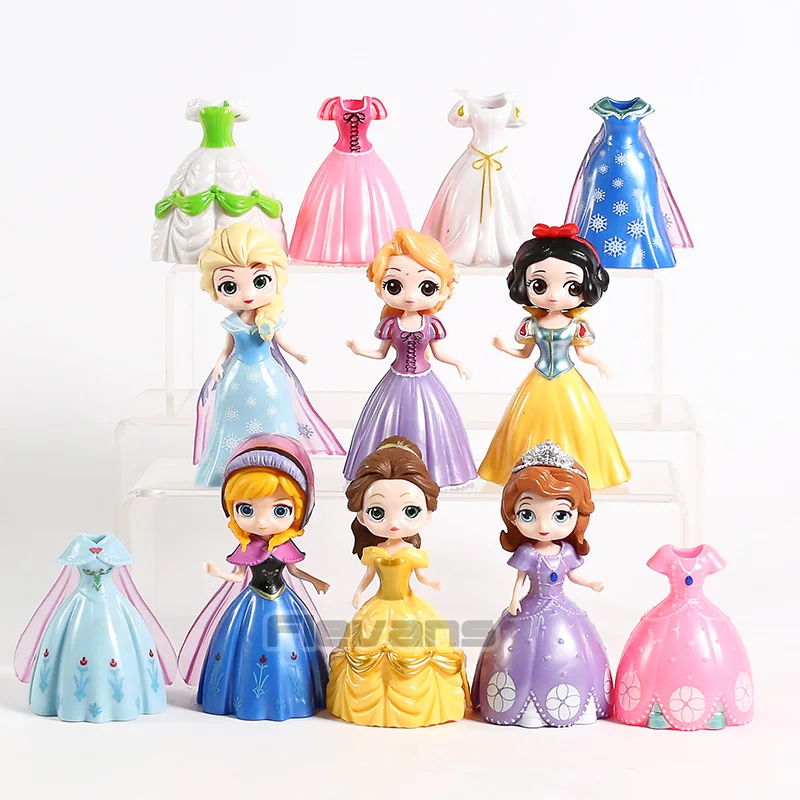 

Q Posket Rapunzel Snow White Belle Elsa Anna + 6 Dresses PVC Action Figures Toys Princesses Dolls 12pcs/set