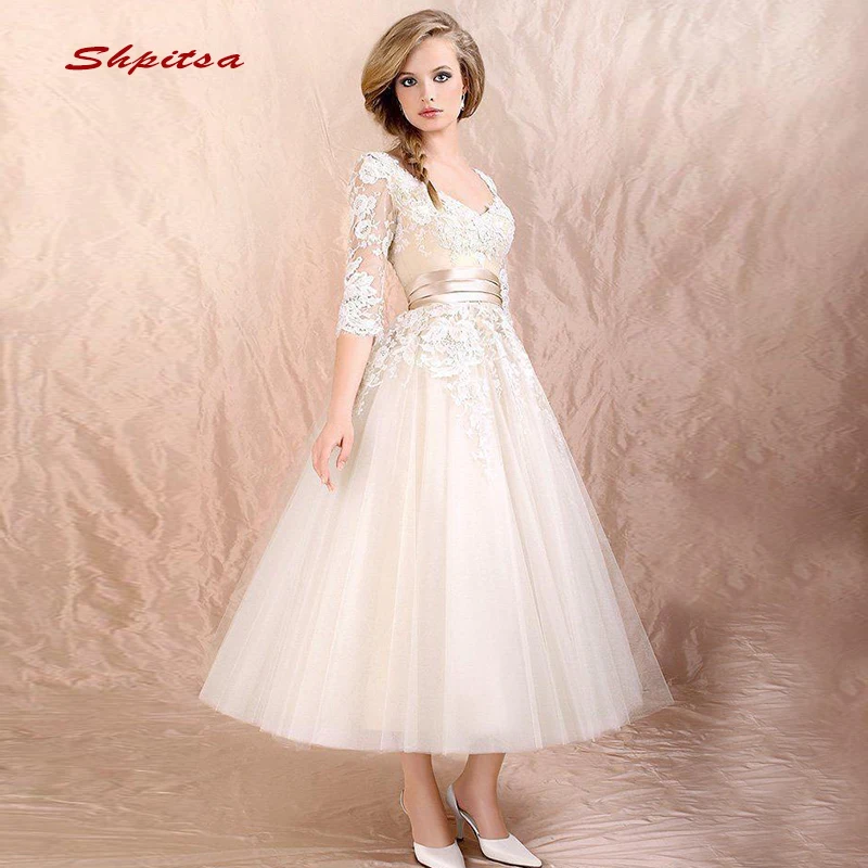 Tea Length Lace Cocktail Dresses Party with Sleeves Graduation Women Prom Plus Size Coctail Mini Semi Formal Dresses