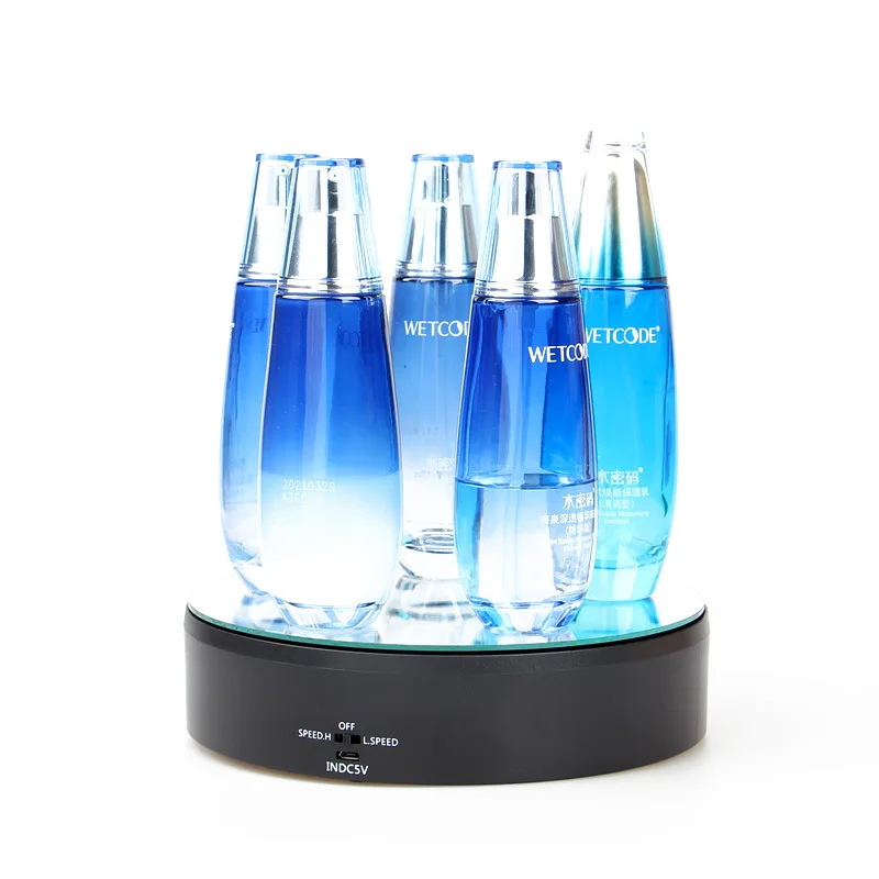 Glass mirror reflective 360 electric rotating display stand for camera phone watch jewelry display stand 2 speed +5kg load