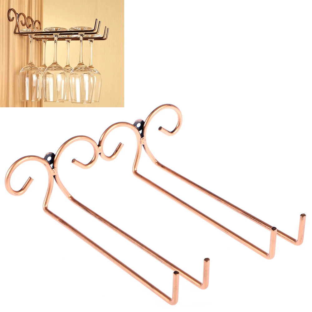 2 Rows Bronze Wine Rack Stainless Steel Wall Mounted Wine Glass Hanger