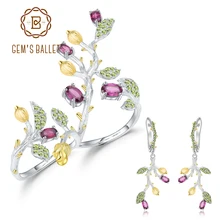 GEM'S BALLET натуральный родолит гранат кольцо серьги Ювелирные наборы 925 пробы серебро ручной работы набор украшений для женщин