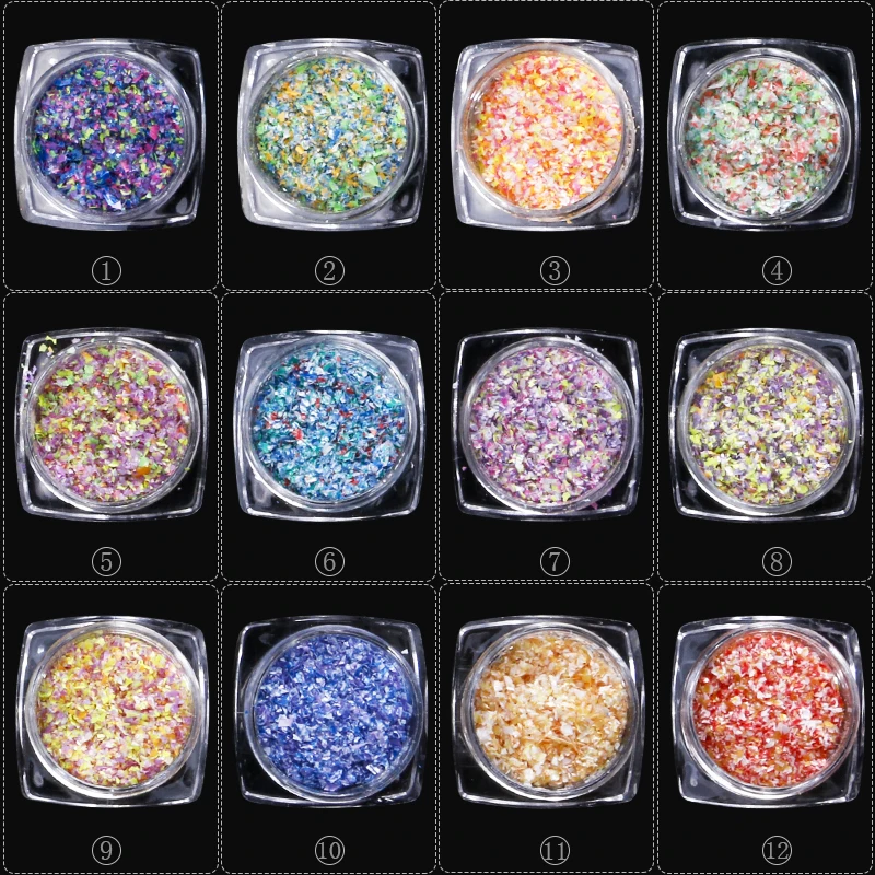 

12boxes/set Summer Mixed Colors Irregular Thin Snow Flower 3D Nail Art Decor Sequin DIY Sea Nail Glitter Styles Charm Flake