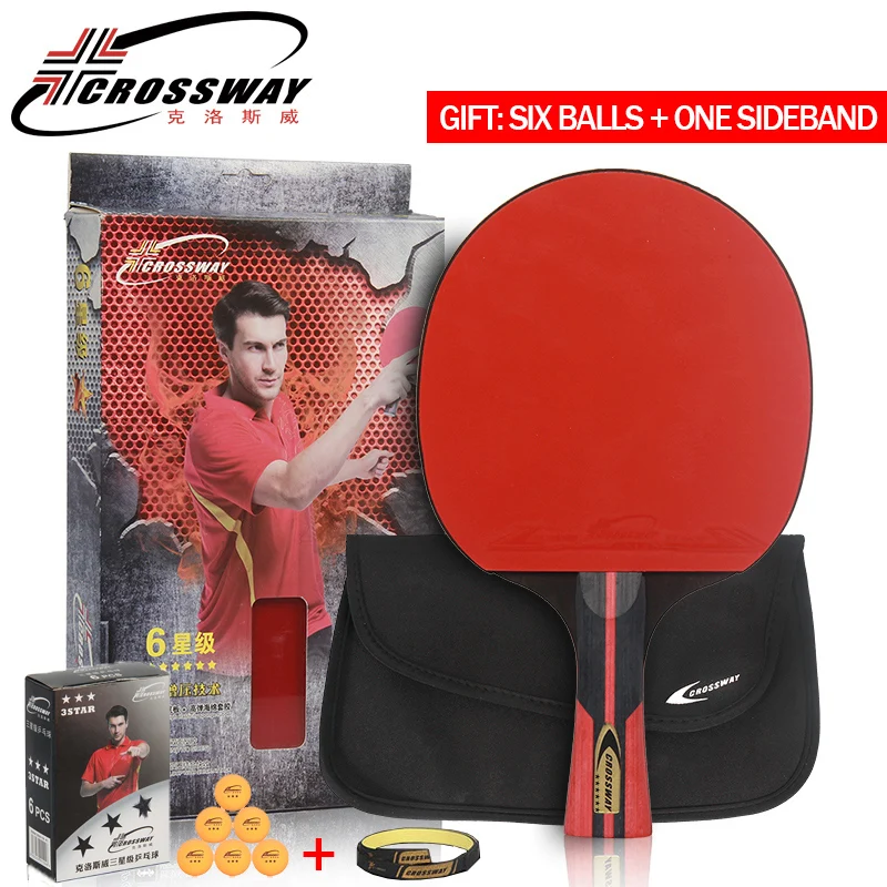 

CROSSWAY Professional Table Tennis Racket 6 Star Single Racket with High Quality Bag Racquet Sports Ping Pong Paddle Rubber Bats