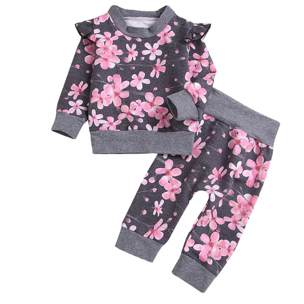 0-24M Cute Newborn Baby Girl Long Sleeve Floral T-Shirt Tops Ruffles Long Harem Pant 2PCS Outfits Princess Girls Clothes Set 0-24M Cute Newborn Baby Girl Long Sleeve Floral T-Shirt Tops Ruffles Long Harem Pant 2PCS Outfits Princess Girls Clothes Set
