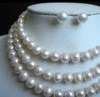 

Beautiful 9-10MM White Freshwater Pearl Necklace earrings set 50"