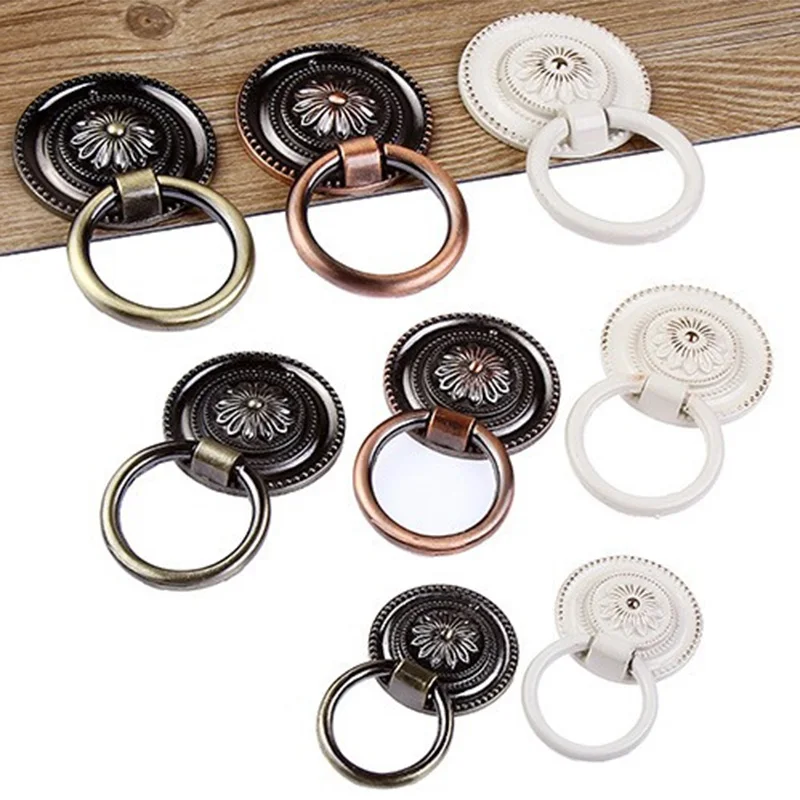 

Vintage Cabinet Knob Drawer Dresser Cupboard Drop Ring Handle Vintage Drawer Knobs Bronze Copper White Pull Round Rings Handles