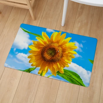 

Yellow Sunflower Print Floor Door Mat 46*76cm Kitchen Waterproof Carpet Bedroom Bathroom Entrance Anti Slip PVC Leather Mats Rug