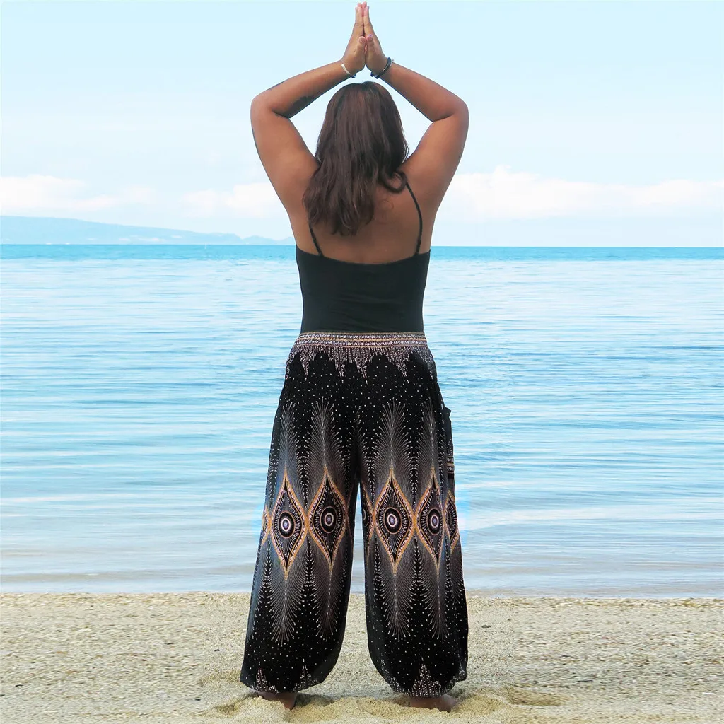 KLV для мужчин и женщин с высокой талией для йоги брюки женские повседневные свободные хиппи Йога широкие брюки Бохо Аладдин, дамские шаровары Большой промежности брюки#788