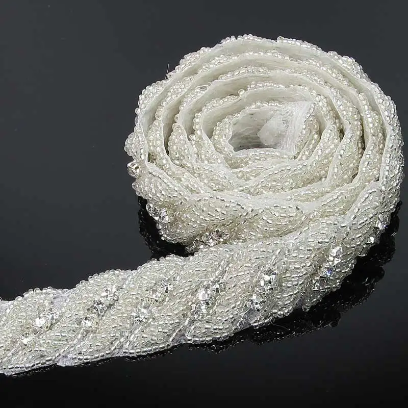 

1 Yard Beautiful Silver Transparent Rhinestone Applique Costume Dress Handmade Trim R2730