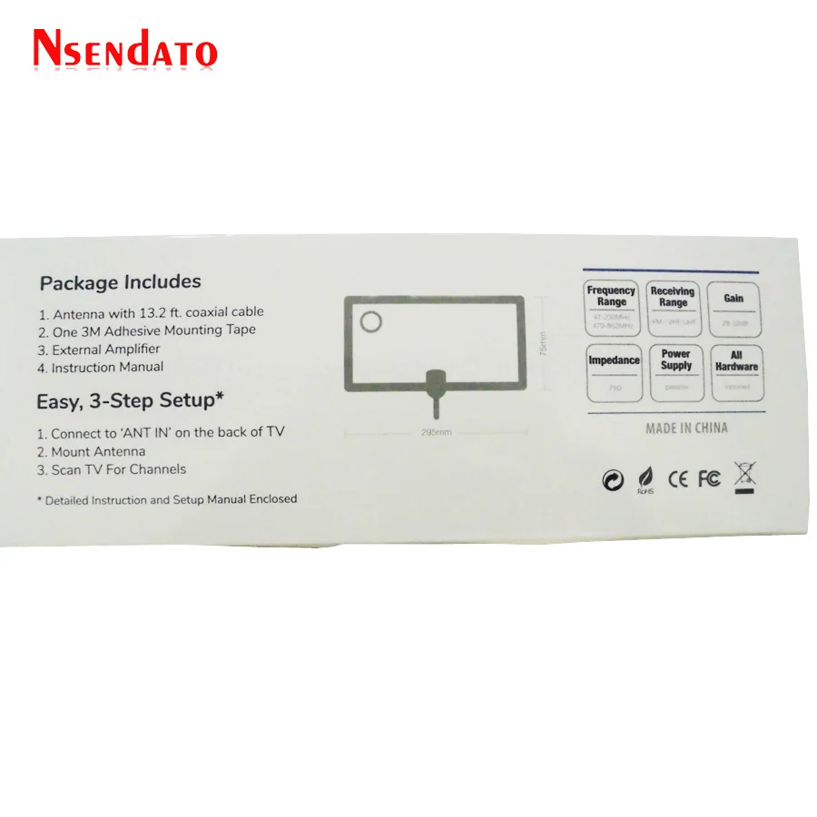 470-862MHz HDTV Digital Indoor& Outdoor Ultra Thin TV Antenna Receiver 1080 4K 25 Miles Range Amplified Signal Booster Reception