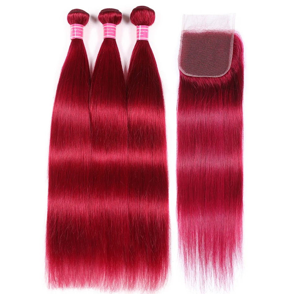 Pre colored Peruvian Straight Hair 2/3 Bundles with Closure Remy Human Hair Bundles with Closure ColorBurg# 33# 30# 99J# 27# 4#