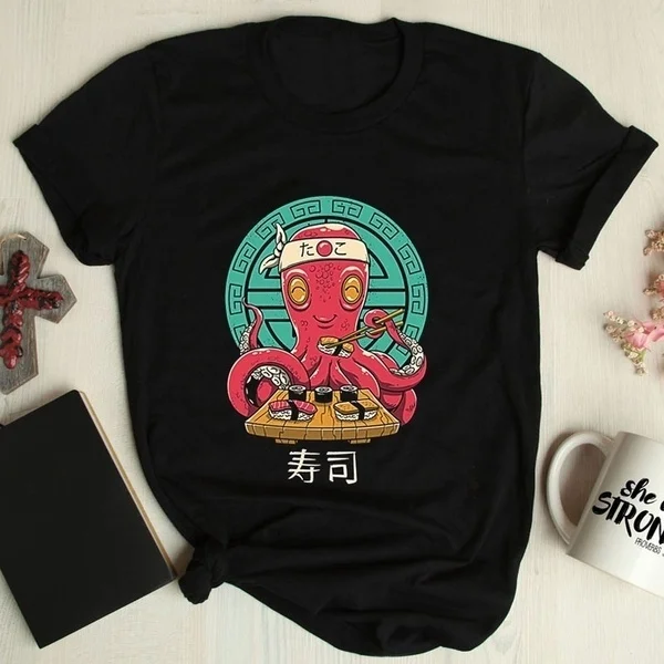 

Fashionshow-JF Octopus Sushi Cute Men's T-Shirt Summer Fashion Unisex Tshirt
