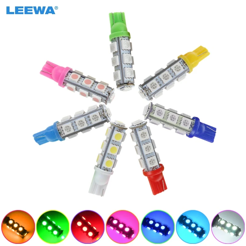 

LEEWA 4pcs Super Bright Car/Auto T10 194 168 W5W 5050 Chip 13SMD Wedge Car LED Light Bulbs 7-Color #CA1461