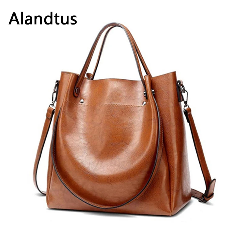 

Alandtus Women Beach Bags Casual Tote For Shopping Shoulder Bags Brand Ladies PU Leather Handbags Vintage Female Messenger Bag
