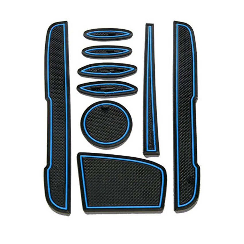 9PCS Blue Rubber Car Interior Door Groove Pad Cup Mat Tank Pad Car
