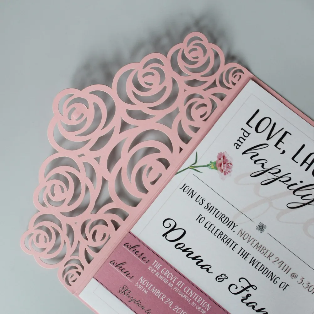  Pink Wedding Invitation Laser Cut Rose Wedding Invite Romantic Invitation Cards With Envelopes - Se - 32918754635