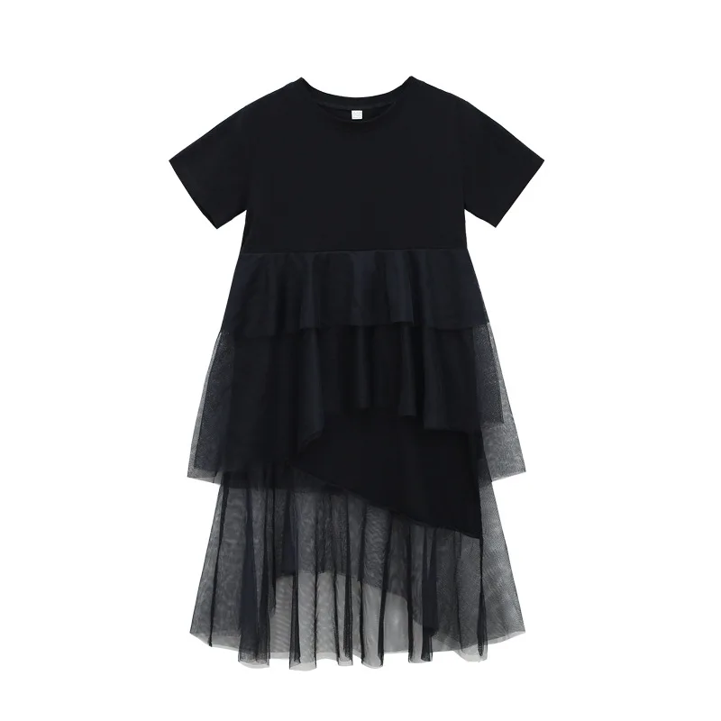 Детское многослойное платье для девочек-подростков черные сетчатые Детские платья принцессы для девочек, одежда г. Летний детский костюм 10, 12, 14 лет