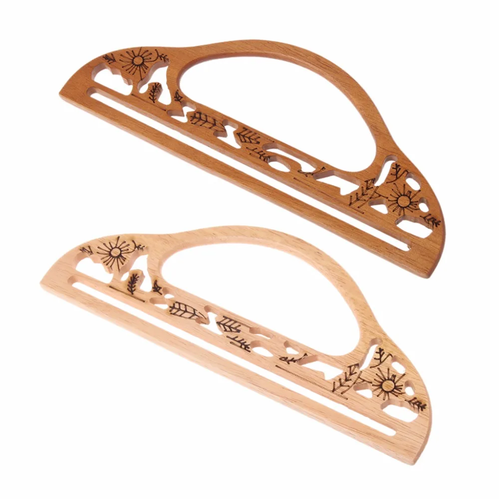 

THINKTHENDO High Quality Wood Handle Purse Frame Hollow Out Carve Patterns Bag DIY Handbag Accessories