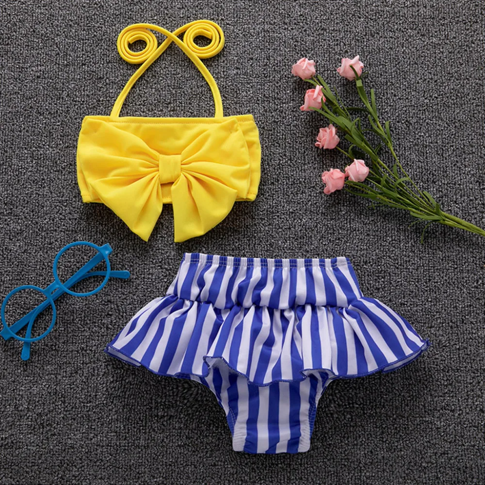 2019 New Kids Baby Girls Toddler Swimsuit Bow Bikini Bathing Suit Beach Swimwear