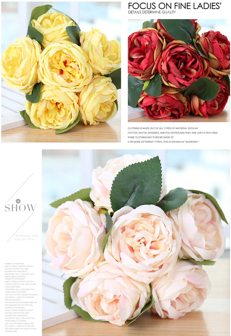 Bridal Bouquet Rose Artificial Flowers Red Pink Hydrangea Home Decoration White Peony Wedding Flower (10)