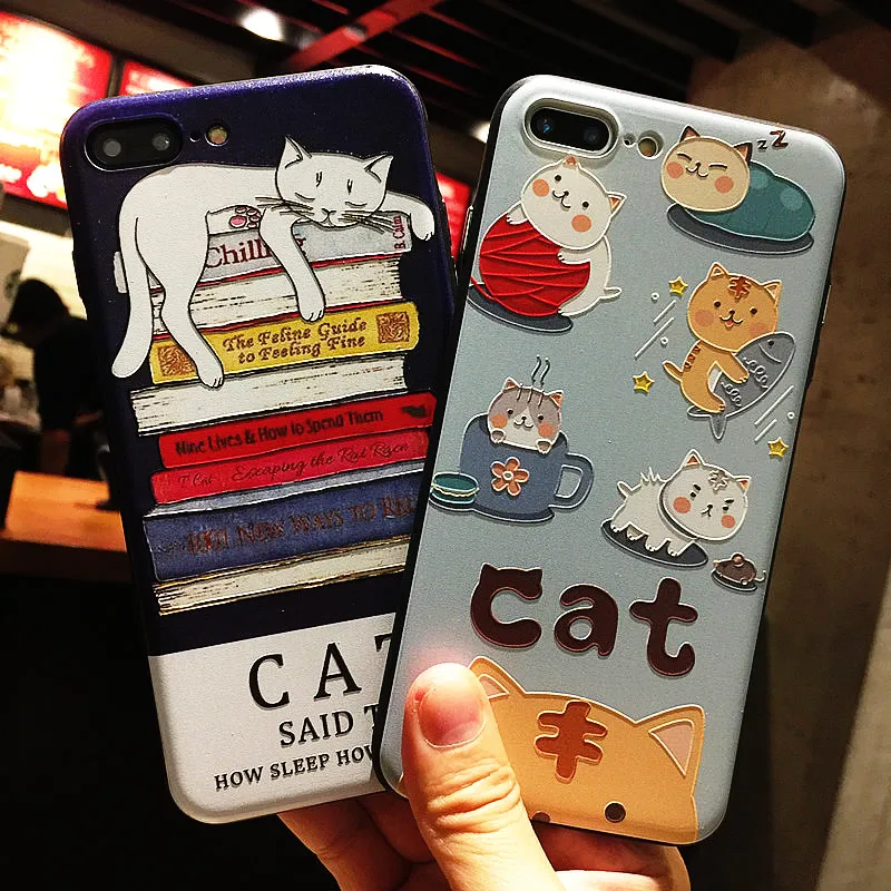 

Korean Cartoon Cup Cat Silicone Full Body Case for iPhone 8 7 6 6s Plus 5 5s X Case soft Phone Cases Back Cover Capa Coque