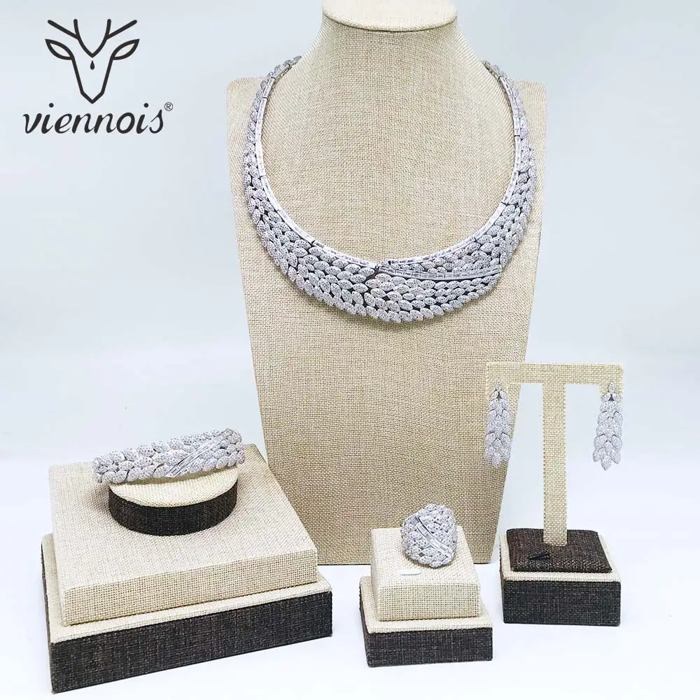 Viennois, серебряное и золотое ожерелье, набор для женщин, кубический цирконий, висячие серьги, кольцо, браслет, набор, вечерние, свадебные ювелирные изделия