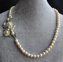 Wholesale Pearl Jewelry Set White Color 20 Inches AA 8-9MM Genuine Freshwater Pearl Necklace Earrings Handmade Flower Jewelry.