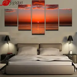 AtFipan холст стены Книги по искусству фотографии рамки холст картина 5 Панель Sunset Glow тонированные небо красный Морской Современная Декор в