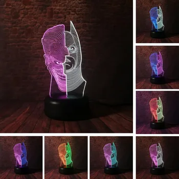 

Novelty Joker Batman Superhero Two-Faced IR 3D Illusion Bulb Lamp LED Mixed 7 Color Night Light Touch Table Desk Bedroom Decor