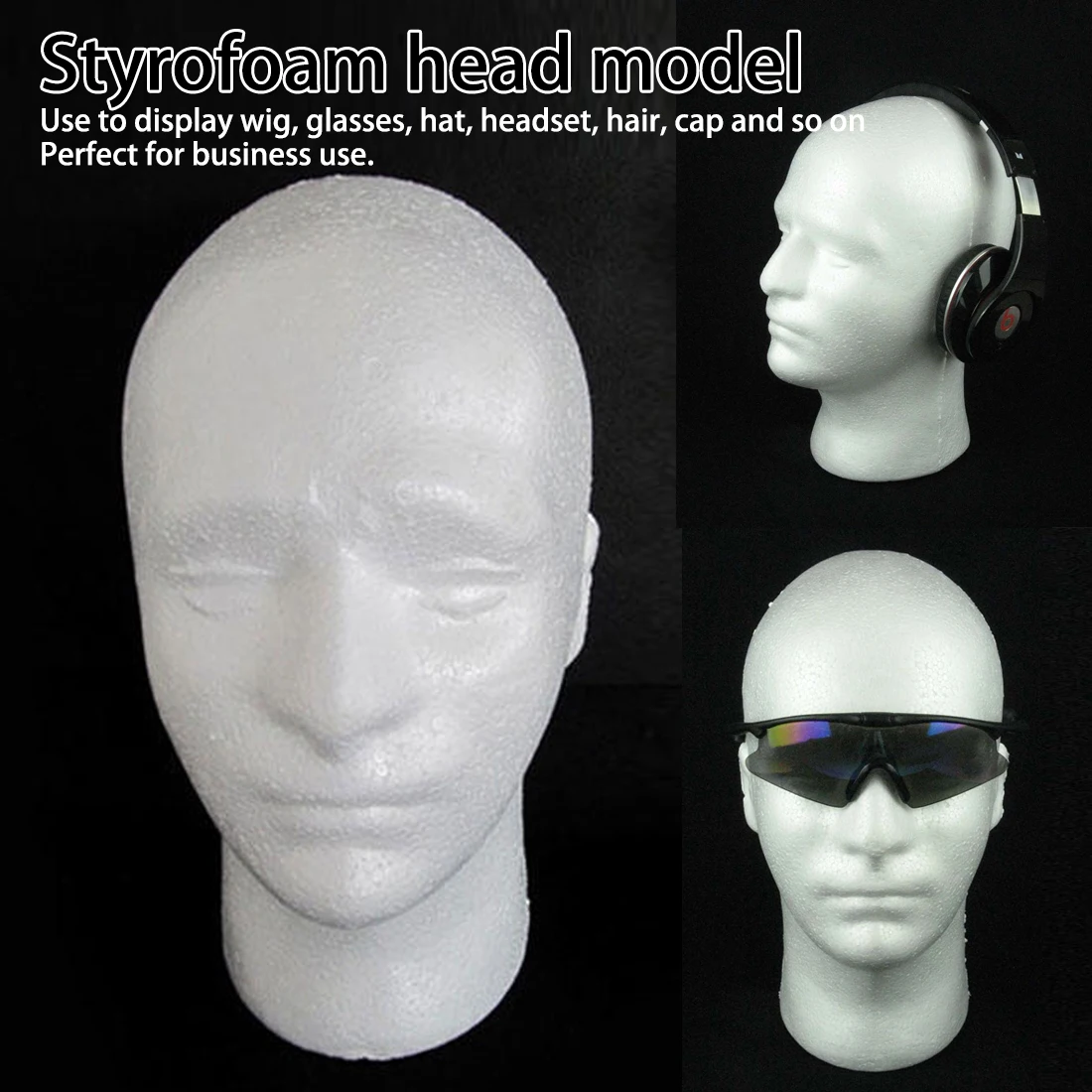 

Wig Hair Hat Headset Mannequin Head Display Stand Rack Male White Polystyrene Styrofoam Foam Head Model Stand