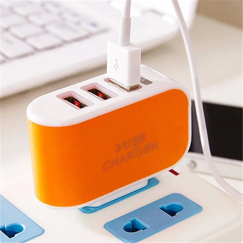 

LED Triple USB Ports Portable Travel US Plug Home Wall Power Adapter Charger Random Color