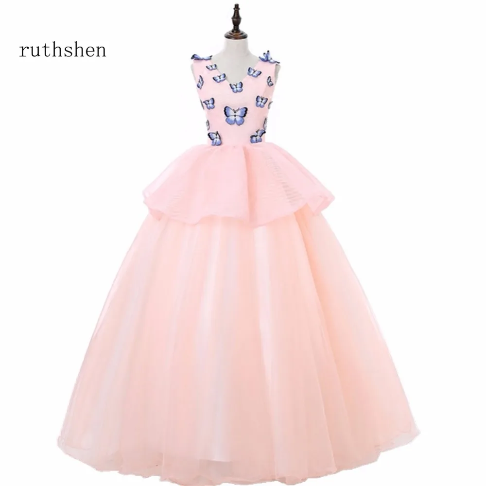 Ruthshen Бальные платья для выпускного вечера 2018 Дешевые Бабочка розовые длинные элегантные роскошное вечернее платье официальная Вечеринка