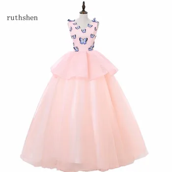 

ruthshen Ball Gown Prom Dresses 2018 Cheap Butterfly Pink Long Elegant Luxury Evening Dress Formal Party Gowns In Stock