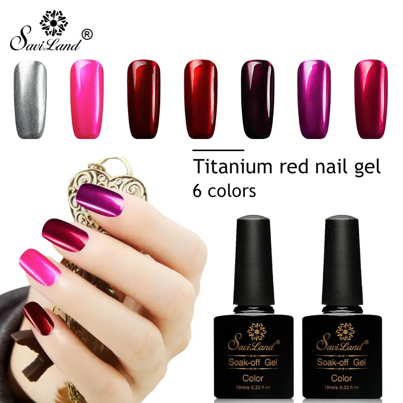 

Saviland Titanium Red Gel Nail Polish Metal Mirror Effect Gel Lacquer Hybrid Color Gel Varnish UV Gel Lucky Nail Glitter