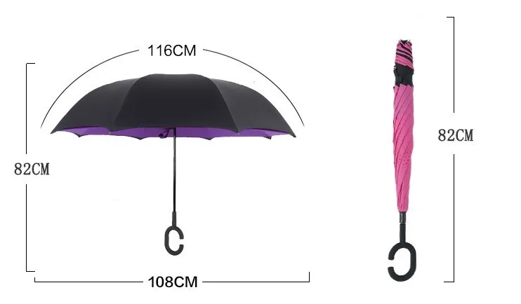 Складные зонты с двойным слоем, перевернутый зонтик с держателем для рук, защита от дождя и ветра для женщин